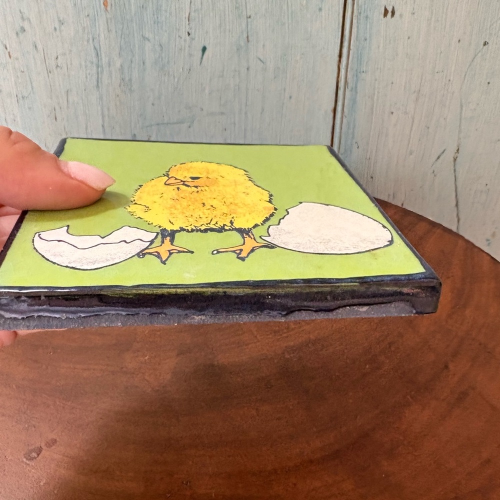 Easter Baby Chick Artisan Coaster/Small Hot Plate Hand-Painted Ceramic Tile - Picture 6 of 8